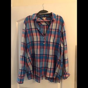 Half button up plaid blouse